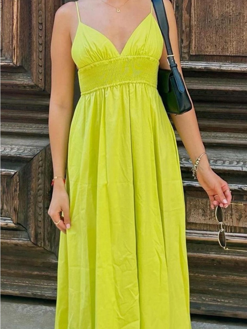 Zara Lime Green Spaghetti Strap Maxi Dress